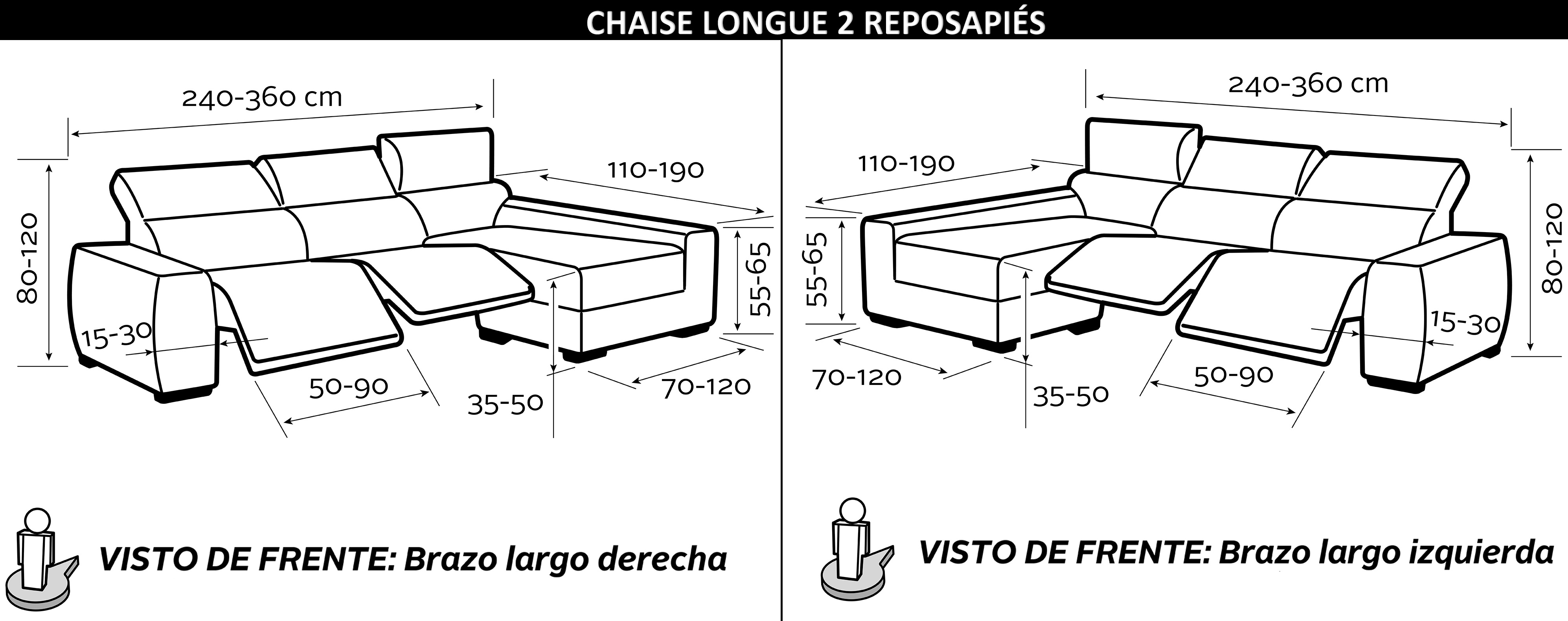 medidas funda sofa chaiselongue con relax niagara brazo largo